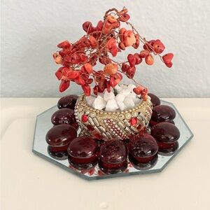 Decorative Bonsai Tree with Red Gemstone Chip Beads - Valentine Gift